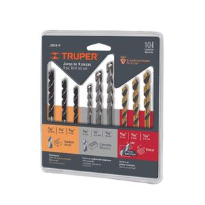 JUEGO DE 9 BROCAS PARA METAL, CONCRETO Y MADERA